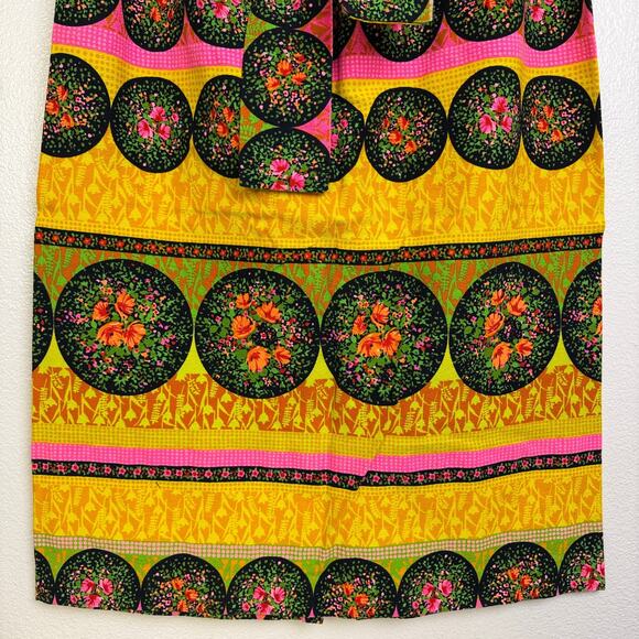 Vtg 60s Barkcloth Skirt Womens Multi Floral Slit Mr B Of California 37" Waist - Picture 4 of 10
